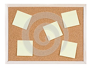 Blank stick notes on bulletin board texture or background