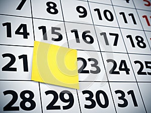 Blank sticky note on a calendar