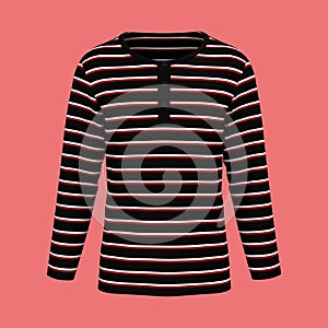 Blank striped henley t-shirt mockup in front view