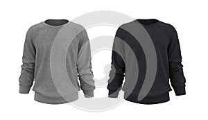 Blank sweatshirt mock up template in front, and back views, isolated on white, 3d illustration