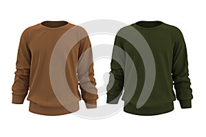 Blank sweatshirt mock up template in front, and back views, isolated on white, 3d illustration