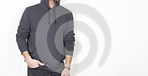 Blank sweatshirt mockup, male model,  background, cotton fabric hoodie design presentation