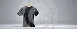 Blank T Shirt color black template front and back view on white background