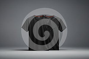 Blank T Shirt color black template front and back view on white background