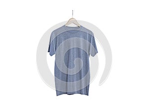 Blank t shirt heather grey color on wood hanger isolated on white background, ready for mock up template