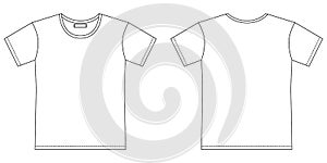 Blank t shirt outline sketch. Apparel t-shirt CAD design. Isolated technical fashion illustration