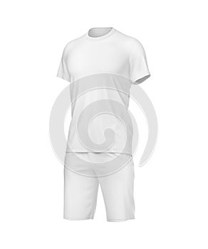 Blank t-shirt with shorts natural shape invisible mannequin template on a white background