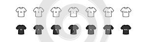 Blank T-shirt size icon set. Black line and flat style label or tag sign simbol. Isolated vector illustration