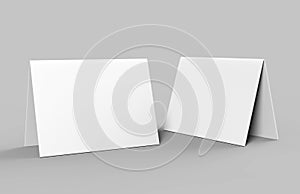 Blank Table tent card for design presentation or mock up design. Blank white 3d render illustration.