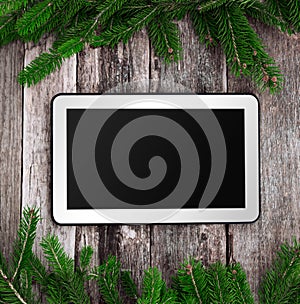 Blank tablet with Christmas decoration