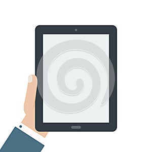 Blank tablet holding flat design isolated background