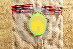 Blank tag or label with space for text on jute bag