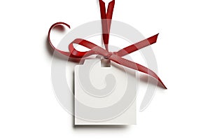 Blank Tag with Red Ribbon on White Background