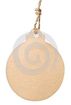 Blank tag tied with brown string isolated against a white background