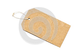 Blank tag tied with string .Paper label.Blank brown cardboard pr