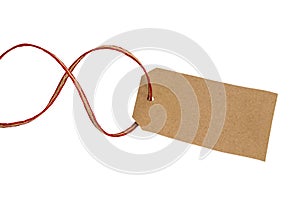 Blank tag tied with string .Paper label.Blank brown cardboard pr