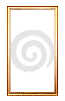 Blank tall narrow old golden picture frame cutout