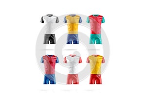 Blank team soccer uniform mockup set, front view