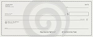 Blank template of a bank check