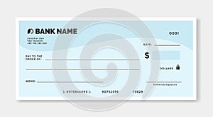 Blank template of the bank check isolated.
