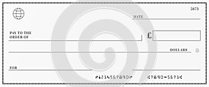 Blank template of the bank cheque.