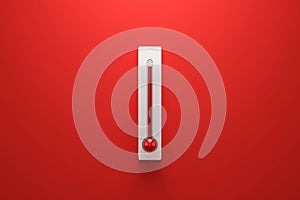 Blank template of Celsius and Fahrenheit thermometer on red background with high temperature or summer concept. 3D rendering