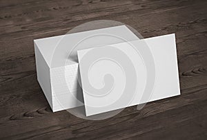 Blank template mockup business cards on wooden background. 3D re