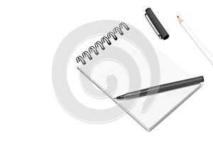 Vacío plantilla espiral blanco computadora portátil bolígrafo a lápiz blanco 