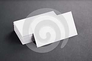 Blank template white Business Cards on black background. 3D rend