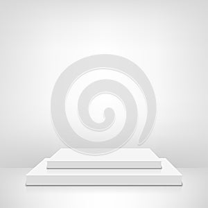 Blank template of white square podium, scene, stage showcase. Vector