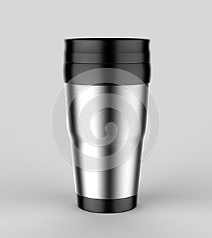 Blank thermos travel tumbler mug for design presentation or mock up design. 3d render illustration.