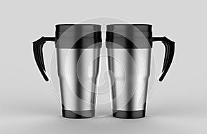 Blank thermos travel tumbler mug for design presentation or mock up design. 3d render illustration.