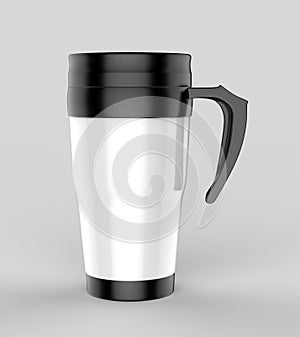 Blank thermos travel tumbler mug for design presentation or mock up design. 3d render illustration.