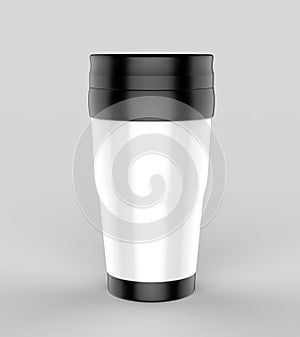 Blank thermos travel tumbler mug for design presentation or mock up design. 3d render illustration.