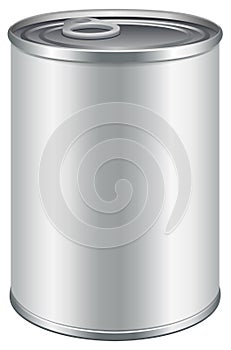Blank tin can realistic mockup. Metal container