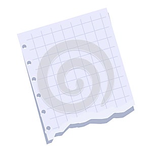 Blank torn squared paper sheet is folded on white background
