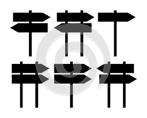 Blank traffic road sign set, direction empty street signs, black arrow signposts isolated on white background, vector illustration