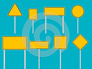 Blank traffic road sign Set. Sign Street yellow. Vector Illustration