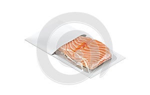 Blank transparent pack with white label for salmon mockup, isolated