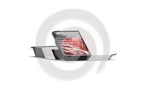 Blank transparent plastic beef tray with white label mockup stack