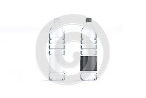 Blank transparent plastic bottle with black and white label mockup photo