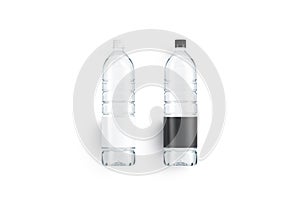 Blank transparent plastic bottle with black and white label mockup photo