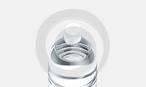 Blank transparent plastic bottle with cap mockup, gray background photo