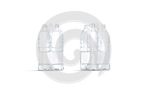 Blank transparent plastic bottle in pack with handle mockup photo