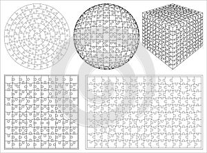 Blank transparent unique 3d isometric shape background puzzle set vector