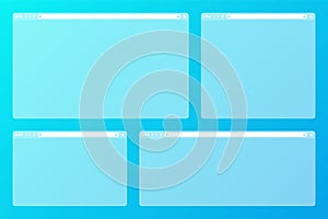 Blank transparent web browser window with toolbar and search field on colorful background. Modern website, internet page