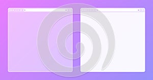 Blank transparent web browser window with toolbar and search field on colorful background. Modern website, internet page