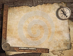 Blank treasure map background with, old compass
