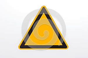 Blank triangle hazard, attention, warning, danger sign. Empty triangular sticker in yellow and black colors