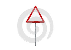 Blank triangular warning sign on a pole against a black background
